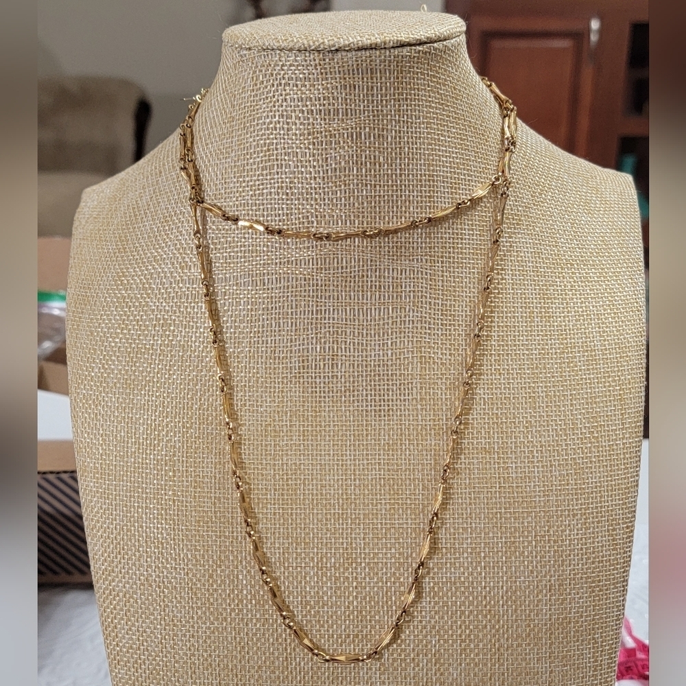 Sarah Coventry Gold Tone Bar Dainty Chain Long Necklace